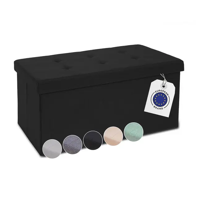 Blumtal Banc de Rangement + 2 boîtes supplémentaires - Banc de Chambre 76x38x38 cm - Pouf Noir