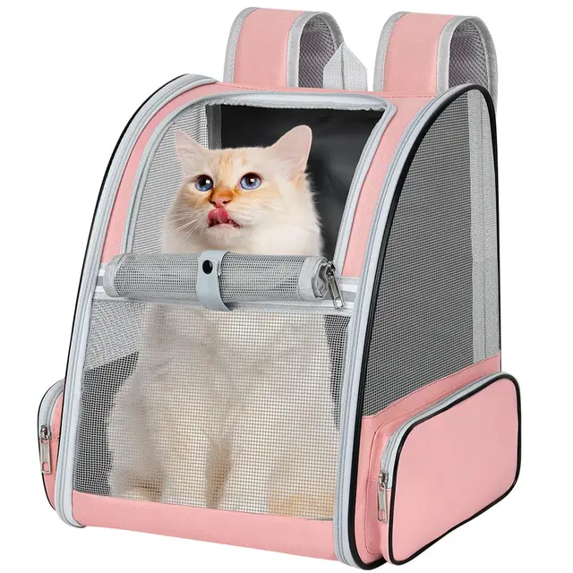 Sac à Dos Chat Petit Chien Design Classique, 2 en 1 Trolley Chariot Sac à Dos Sac de Transport à roulettes Grand Espace Sac de Transport Chat, Respirant, Matelas en Peluche Amovible, Rose