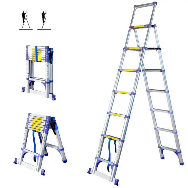 HOSTRÖM Escabeau 8 marches telescopique EXTENDACT8, Echelle telescopique 2,3 m+2m, escabeau Pliable télescopique, H Max Travail 3,8m, Garantie 5 Ans