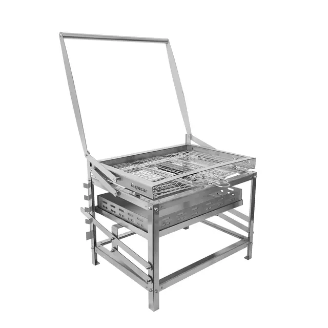 Ergocar Barbecue à Charbon Bois d'Extérieur Multifonctionnel Et Portable Rotatif Avec Plateau à Charbon Réglable à 4 Niveaux Idéal Pour Pique-Niquer Camper Et Faire Des Grillades En Plein Air