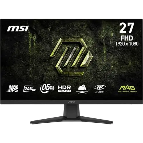 MSI MAG 272F X24 Écran Gaming 27'' FHD - Dalle Rapid IPS 1920 x 1080, 240 Hz / 0,5 ms, HDR Ready, Eye Care, AI Vision HDMI 2.0b, P 1.2a, Design sans Bordure, Compatible VESA, Noir