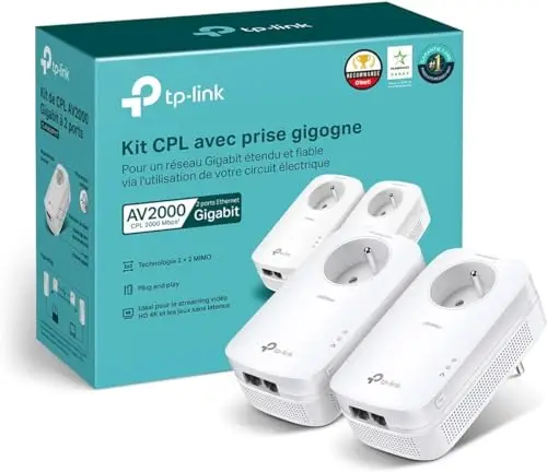 TP-Link TL-PA9025P KIT CPL 2000 Mbps avec 2 Ports Ethernet Gigabit et Prise Intégrée, Kit de 2 - Solution idéale pour profiter du service Multi-TV à la maison