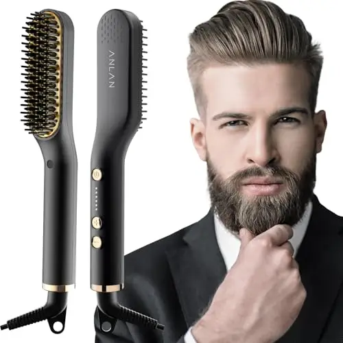 Lisseur Barbe 2 en 1 ANLAN - Brosse Lissante Cheveux Professionnel avec Température Réglable de 120°C à 200°C pour Homme et Femme - Chauffage Rapide en 30 Secondes