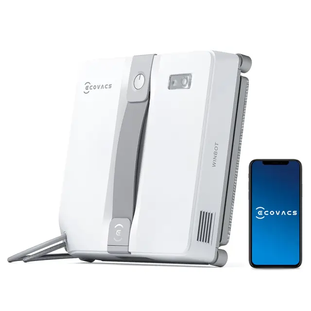 ECOVACS WINBOT Mini Robot de Nettoyage de vitres, Design Compact, Double Buses avec pulvérisation ultrasonique, système de Protection à 9 étapes, Planification Intelligente du Trajet, Blanc