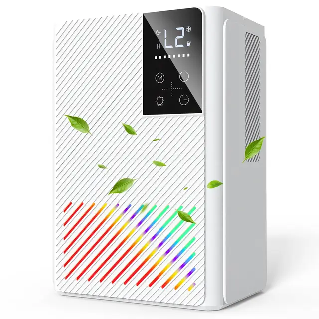 Deshumidificateur d Air 2500ML, Déshumidificateurs Electrique Silencieux Econome en Energie, Anti Moisissure, Auto-Arrêt & Dégivrage, Minuterie, LED 7 Couleurs, Idéal pour Chambre/Salle de Bains
