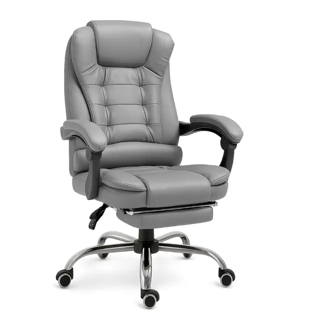 RMF Fauteuil de Bureau Ergonomique Professionnel Inclinable, Chaise de Bureau Confortable et Relaxante avec Repose-Pieds - Fauteuil Détente avec roulettes Pivotantes et Hauteur Réglable Gris