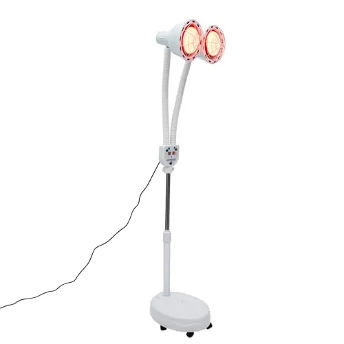 Lampe à lumière rouge - Lampe chauffante infrarouge 275 W - Double tête - Lampe à lumière rouge - Température réglable - Lampe chauffante infrarouge avec roues pour soulager les douleurs