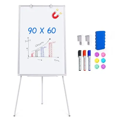 maxtek Tableau Blanc Effacable sur Pied, 90x60 cm Tableau Magnétique de Chevalet, Hauteur Réglable avec Support, Whiteboard Cadre en Aluminium, Mobile Paperboard Pliable de Tableau de ConféRence