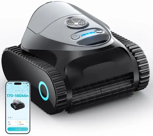 C1 Robot de Piscine Fond et Parois, Double Filtre, Robot Piscine sans Fil, 7 Modes Nettoyage, 170-180 Min d'Autonomie, Puissant Aspirateur pour Piscines jusqu'à 150 m², Gris mica