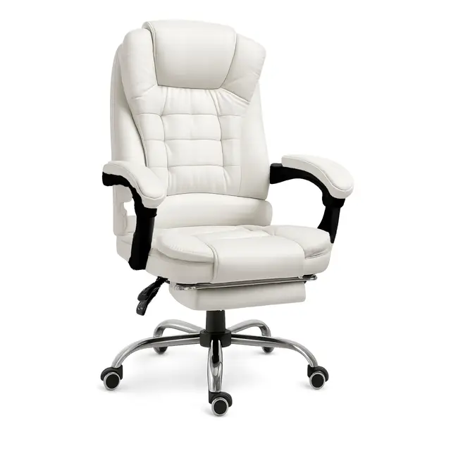 RMF Fauteuil de Bureau Ergonomique Inclinable Professionnel – Chaise de Bureau Confortable et Relaxante avec Repose-Pieds – Fauteuil Détente Pivotant et Réglable en Hauteur Blanc