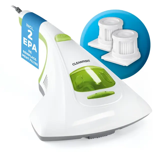 CLEANmaxx aspirateur d'acariens + 2 filtres EPA | lumière UV-C | aspirateur à Main pour Matelas, Nettoyeur d'acariens pour Personnes allergiques | détruit 99,9% des acariens