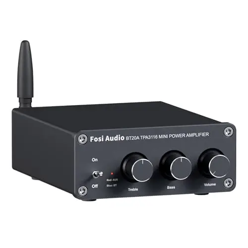 Fosi Audio BT20A Amplificateur Audio Bluetooth, 100W x2 Ampli HiFi Stéréo 2 Canaux, Classe D Amp TPA3116 Intégré Ampli de Puissance avec Contrôle des Basses et des Aigus pour Home Cinema