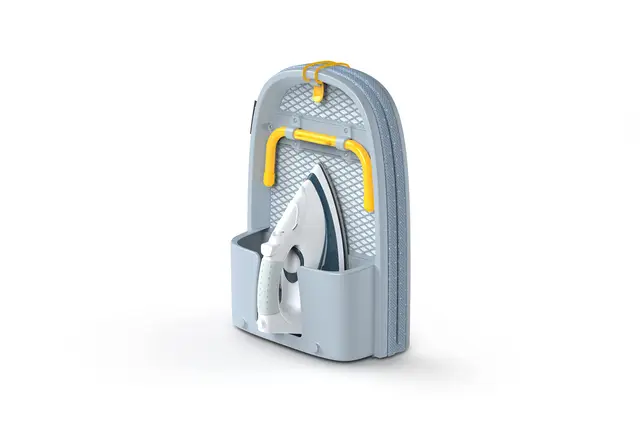 Joseph Joseph Pocket Planche à Repasser Pliante 90 x 33 cm avec Housse en Coton 100%, Rangement Compacte, Table Peu Encombrante, Porte-Fer Intégré, Gris/Jaune