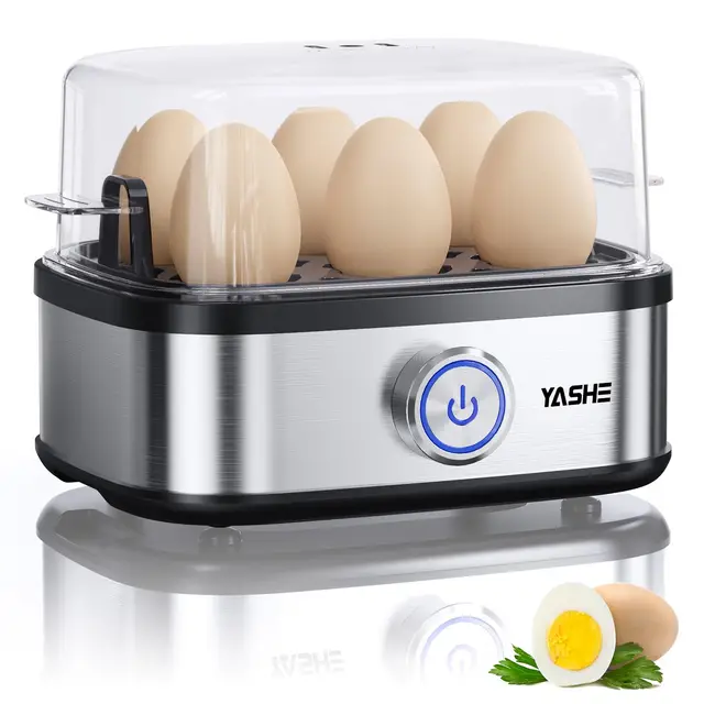 YASHE Cuiseur à œufs, cuisinier d'œufs compact de 400 W, 6 œufs faciles à peler, oeufs mollets, oeufs moyens, oeufs durs, Poacher, fabricant d'omelette, cuiseur vapeur, buzzer, lumière indicatrice