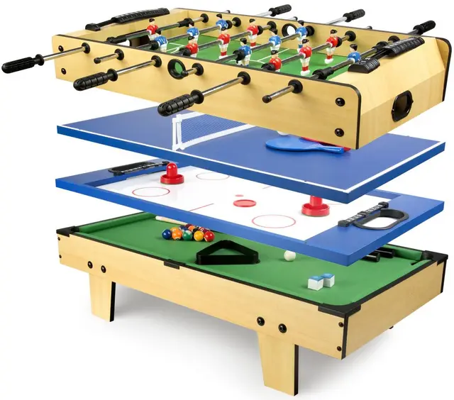 Leomark Table de Babyfoot 4 in 1 Multifonctionnel Jeu de Football,Bilard, Tenis, Hockey Baby-Foot, Baby Foot Table En Bois Jeu de Football Petite Taille Universel