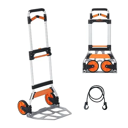 VEVOR Diable Pliant Charge 140kg Manutention en Aluminium Convertible Résistant, Roues Caoutchouc Poignée Télescopique pour Maison Transport Entrepôt, Argent