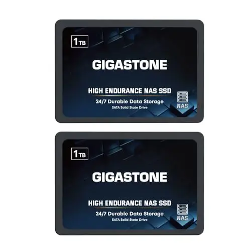 Gigastone Certifié NAS 1To NAS SSD Disque (Lot de 2) 24 h/24, 7 j/7 Durable TLC Endurance élevée Raid Synchro sécurisée des données Cache de Stockage en réseau 2,5 Pouces SATA Disque Dur ssd Interne