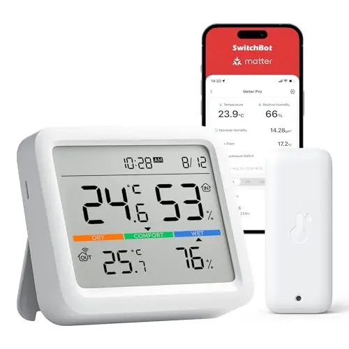 SwitchBot Station Météo sans Fil, Moniteur de Température/Humidité avec Prévisions Météorologiques, Thermomètre et Hygromètre SwitchBot Hub Requis, Bluetooth 120M, Thermometre Interieur Exterieur