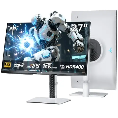 KTC Ecran Gaming 27 Pouces | 2K@200Hz | Built-in Speakers | Fast IPS Panel | 1ms Response Time (MPRT) | 450 CD/㎡ Brightness, HDR400 | Adaptive Sync | 131% sRGB, 97% DCI-P3, ΔE<2 | Blanc