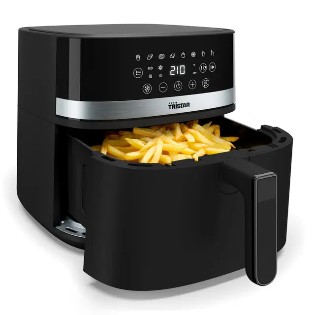 Tristar Friteuse à Air Numérique, 8L Capacité, 2000W, Écran Tactile LED, 7 Programmes + Manuel, Fonction Préchauffage et Maintien au Chaud, Rappel de Secouage, Revêtement Antiadhésif, FR-9418