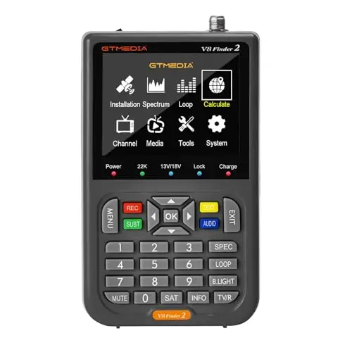 GT Media V8 FINDER2 - Localisateur de Satellites numérique et Compteur de Signal DVB-S/S2 H.264 HD 1080P avec écran LCD 7,4 V/4000 mAh 3,5" Idéal pour Configuration d'antenne parabolique