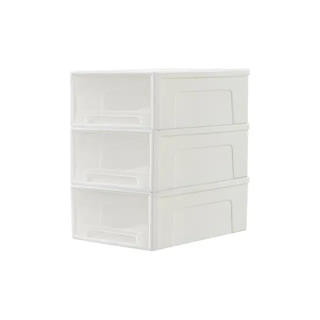 Cetomo 14L*3 Tiroirs de Rangement en Plastique, Organisateurs de Bureau, Tour de Rangement pour Fournitures, Dortoir et Cosmétiques, Superposable, Durable, PP, Sans BPA, Blanc & Clair, 14L - Lot de 3