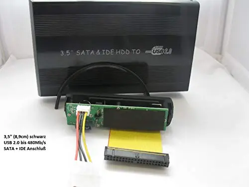 Boîtier externe USB pour disque dur externe en métal 3,5" (8,9 cm) USB 2.0 noir avec connecteurs SATA et IDE en noir
