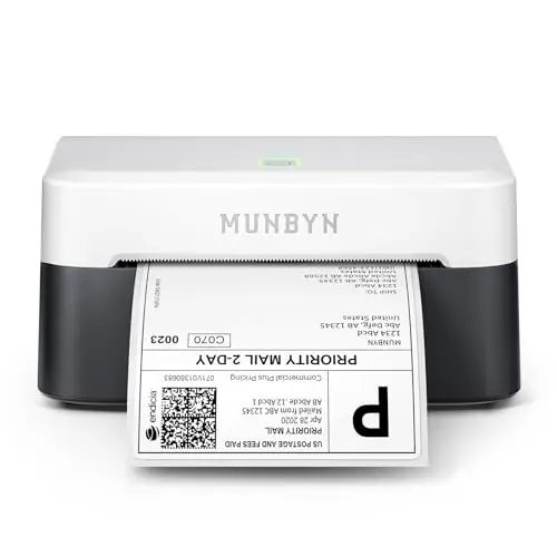 MUNBYN Imprimante Etiquette Expedition RW403B, Nouvelle DAC Technologique,Calibrage Automatique, pour Les Plateformes Colissimo, Shopify et Vinted, aux étiquettes de Bureau et de logistique.Noir