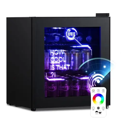 HCK Mini Frigo, Réfrigérateur Pour Boissons Avec éclairage Moderne Cyberpunk, 48L Petit Frigo Silencieux de 0-15°C, Mini Bar Intérieur, Pour Salle de Jeux, Fête, Noir.
