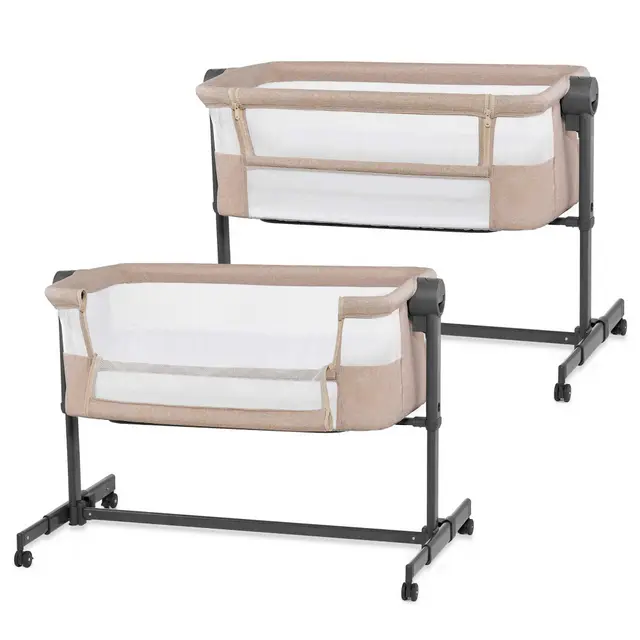 Kinderkraft NESTEE UP 2 Lit bébé cododo, Lit Bebe avec Matelas de la Naissance, Réglage de la Hauteur, Facile Adapter au lit du Parent, Pieds réglables, Beige