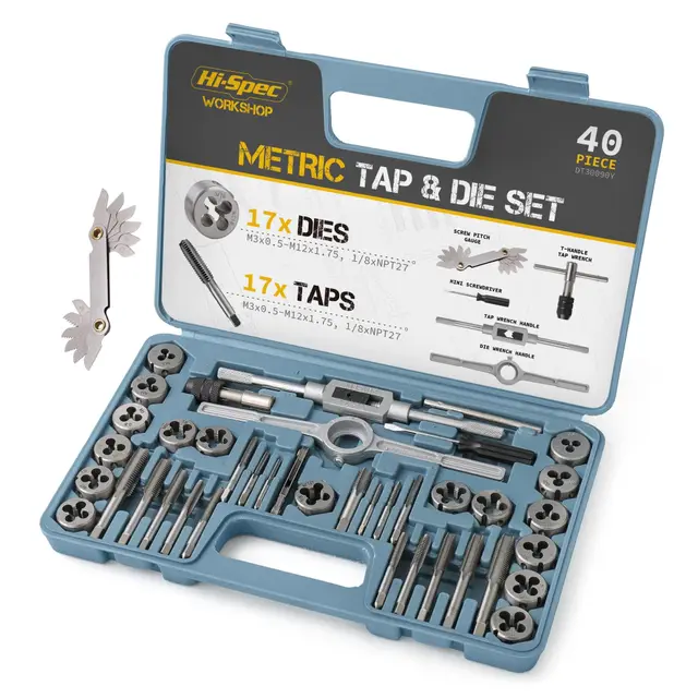 Hi-Spec - Coffret Tarauds et Filières 40 pièces M3-M12, Filetage Fin et Large, Acier Allié GCr15, Mallette de Transport - Kit de Taraudage et Filetage