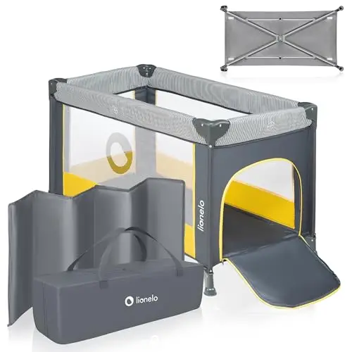 lionelo Stefi lit bebebebe jusqu'à 15 kg, entrée latérale, Dispositif de Protection Contre Le Pliage accidentel LockGuard, système de Pliage Rapide, Sac de Transport (Yellow)