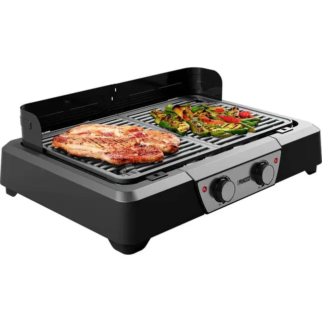 Princess Barbecue électrique et grill de table - 43x27 cm - Thermostat réglable - 2 zones de chauffage - Revêtement antiadhésif - 2000 W - 01.112254.01.001