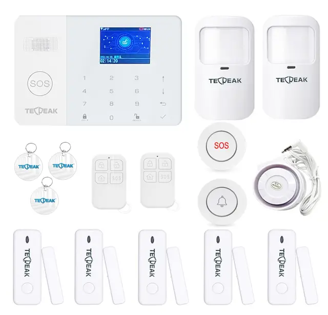 Système d'alarme Sécurité sans Fil Prise en Charge WiFi / 2G / 3G / 4G, TECPEAK Kits de sécurité pour la Maison, HomeSecure Compatible avec Amazon Alexa & Google Home (Version française)