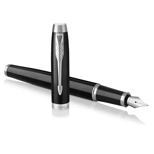 Parker IM stylo plume | laque noire avec attributs chromés | pointe fine | coffret cadeau