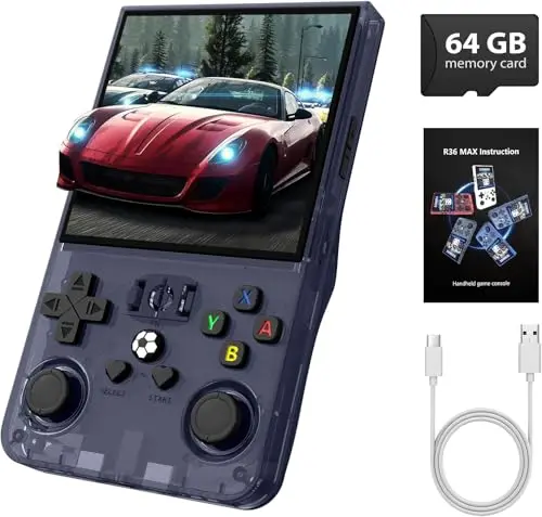 Console de Jeu Portable rétro R36MAX, Console de Jeux rétro avec 64 Go de Stockage, écran IPS HD de 4 Pouces, Batterie de 4 000 mAh et Plus de 30 émulateurs Populaires, Grise