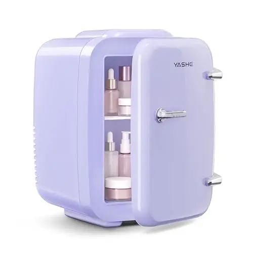 YASHE Mini Frigo de Chambre 4L/6 Canettes, Mini Réfrigérateur Voiture 220V CA/12V CC, Petit Frigo Thermoélectrique Chaud/Froid pour Boissons, Cosmétiques, Soins de la Peau, Bureau, Dortoir, Violet