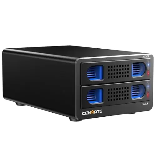 Boîtier Disques Durs, Aluminium Boîtier 2 Baies 10Gbps avec Ventilateur pour HDD/SSD SATA 2,5/3,5, Câble USB A/C 3.2 Remplacement à Chaud, Boîtier HDD sans Outil, DAS (sans Raid/NAS)