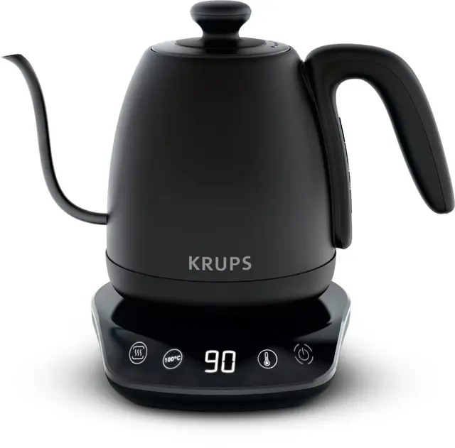 Krups Bouilloire col de cygne, Polyvalente, Thé, Café, Infusion, 8 températures, Maintien au chaud 30 min, Couvercle amovible, Café Control BW923810, Noir