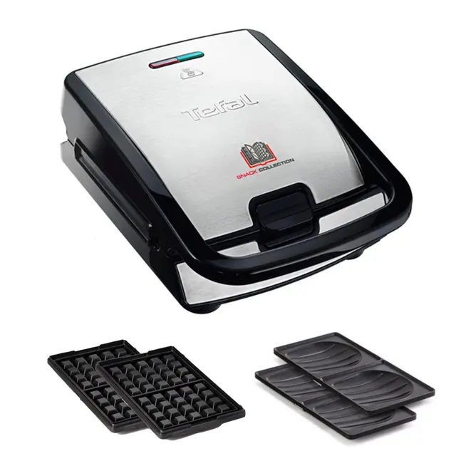 Tefal Snack Collection, Croque gaufres et sandwiches, 2 jeux de plaques inclus, Rangement facile, Nettoyage facile, Indicateur de chauffe, revêtement antiadhésif, SW853D12
