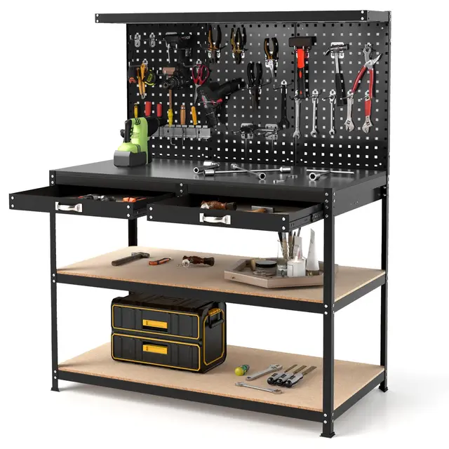 GYMAX Établi de Garage Noir
