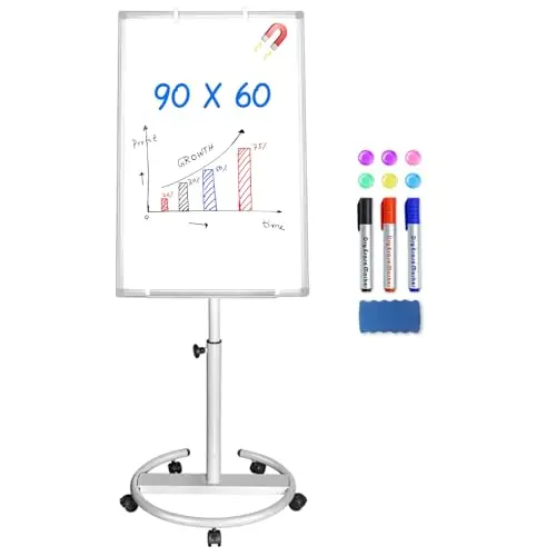 maxtek Tableau Blanc Effacable sur Pied, 90 X 60 Cm Tableau Blanc Magnétique, Portable Paperboard avec Chevalet, Whiteboard pour l’enseignement, la Réunion, le bureau