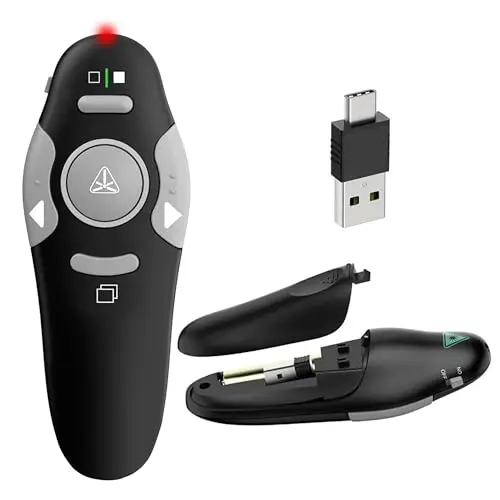Télécommande PowerPoint Sans Fil USB Type-A & Type-C, 2.4GHz – Laser Rouge 100 m, Zapette de Présentation Plug & Play, Télécommande Présentateur pour PC, Mac, Ordinateur et Projecteur