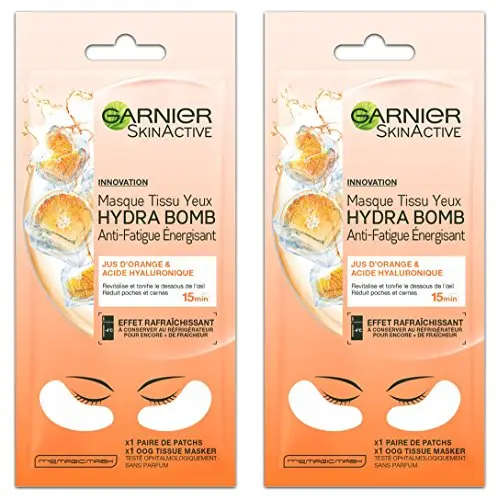 Garnier Skinactive Masque Tissu Yeux Hydrabomb Anti-Fatigue Energisant 6 g - Lot de 2