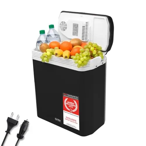 TZS First Austria - Réfrigérateur portable 24L électrique 12V 230V prise voiture & standard - Box thermoélectrique refroidit & chauffe - Glacière avec poignée - Pour camping, festival, voyages - Noir