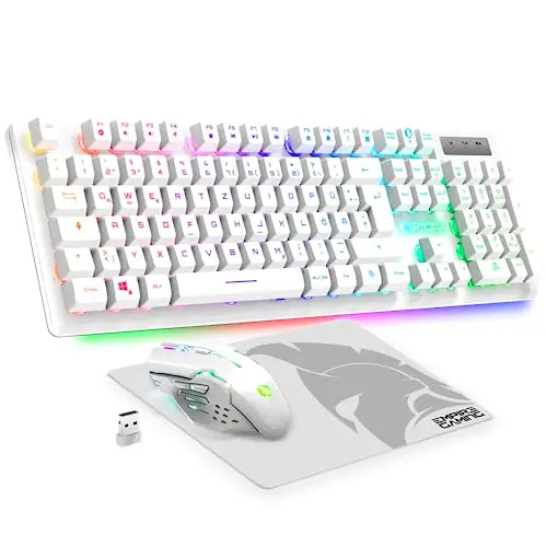 Empire Gaming Armor RF800 Wireless Wiederaufladbar Gaming Tastatur und Maus Set QWERTZ (DE-Layout) - Tastatur 2,4 G RGB - Ergonomische Maus 4800 DPI mit Mauspad - PC PlayStation Consoles des Jeux Mac