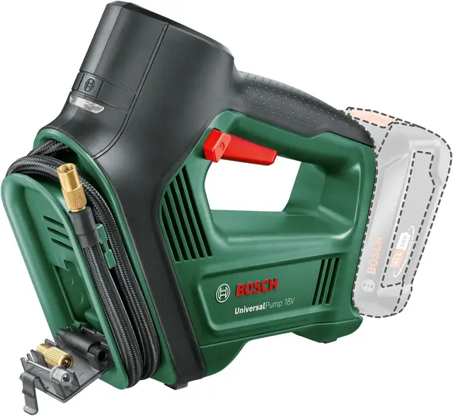 Bosch Pompe à air électrique et compresseur d'air UniversalPump 18V (sans Batterie, système 18 Volts, pour Les pneus de Voiture, de Moto et de vélo, 150 PSI, 10,3 Bars, Emballage en Carton)