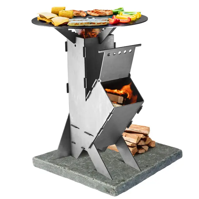 GRAFT Rocket Stove avec plaque de cuisson Système de branchement Rocket Stove en acier massif de 3 mm d'épaisseur | brasero | poêle à granulés | poêle à bois | réchaud de camping | poêle à bois