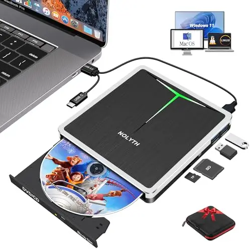 Lecteur Blu ray Externe USB C Graveur Bluray Externe USB 3.0 avec fente SD/TF / Ports USB / Sac, Portable Externe Blu-ray CD DVD Lecteurs pour Ordinateur Portable PC Mac Windows 11 MacBook
