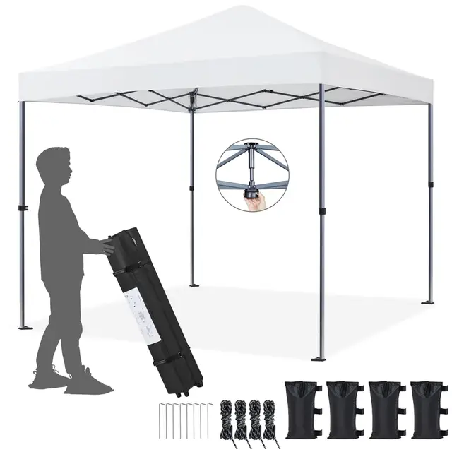 Yaheetech Tonnelle de Jardin Extérieur 3 × 3 M Tente de Camping Pliable avec Sac de Transport Sacs de Sable et Chevilles pour Camping Plage Fête et Foire Blanc